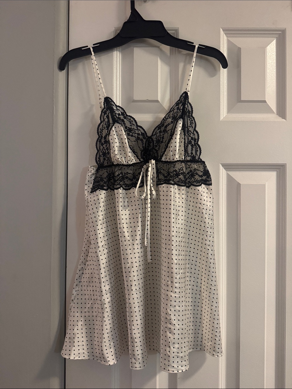Victoria's Secret White Polka Dot Chemise with Black Lace